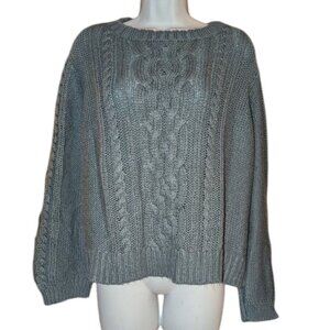 Wooden Ships Cable Knit Solid Oversized Cropped Relaxed Fit Sweater Top S/M
